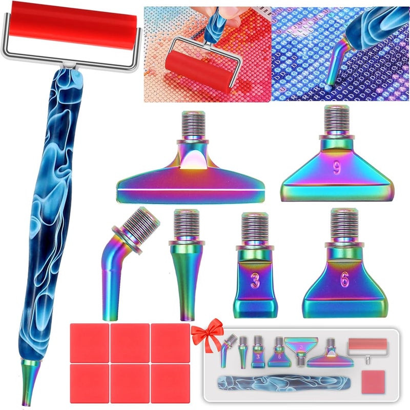 Heyseri 14PCS Diamond Painting Pen Accessories Tools Set, Exquisite Stainless Steel Metal Pen Tips,Ergonomic Diamond Art Pen and 6 Painting Glue Clay,Comfort Grip and Faster Drilling (Blue Rainbow) - Image 1